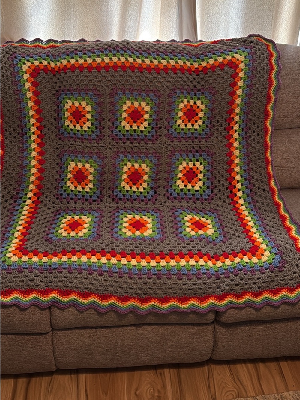 Handmade Gray Multicolor Crochet Throw Blanket - Home Holiday